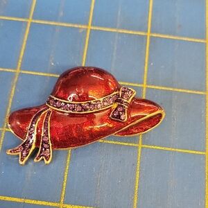 Red Hat Brooch with Purple Accents 2.25" New Pin